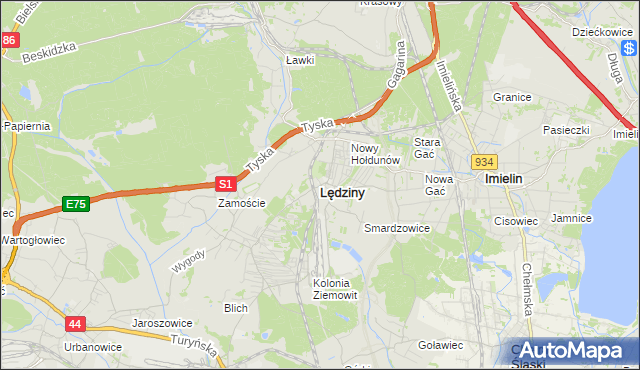 mapa Lędziny powiat bieruńsko-lędziński, Lędziny powiat bieruńsko-lędziński na mapie Targeo