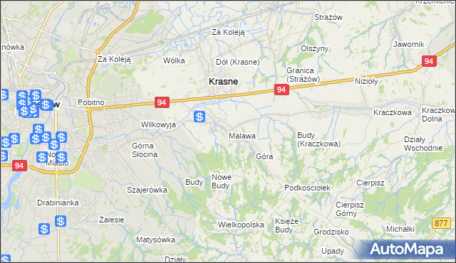 mapa Malawa gmina Krasne, Malawa gmina Krasne na mapie Targeo