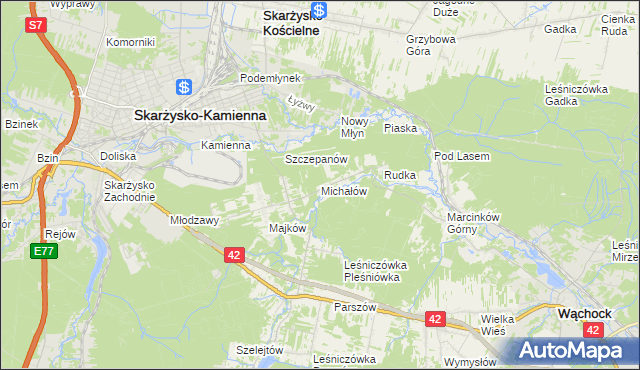 mapa Michałów gmina Skarżysko Kościelne, Michałów gmina Skarżysko Kościelne na mapie Targeo