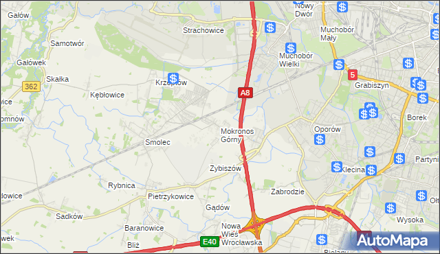 mapa Mokronos Górny, Mokronos Górny na mapie Targeo