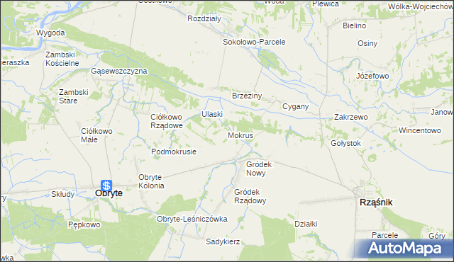 mapa Mokrus gmina Obryte, Mokrus gmina Obryte na mapie Targeo