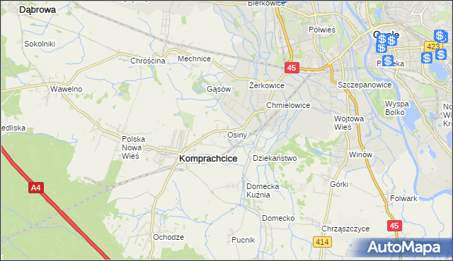 mapa Osiny gmina Komprachcice, Osiny gmina Komprachcice na mapie Targeo