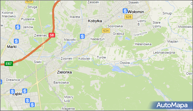 mapa Turów gmina Wołomin, Turów gmina Wołomin na mapie Targeo