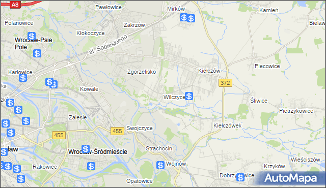 mapa Wilczyce gmina Długołęka, Wilczyce gmina Długołęka na mapie Targeo