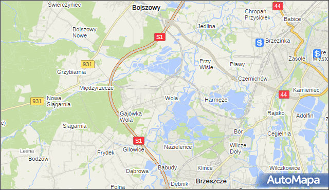 mapa Wola gmina Miedźna, Wola gmina Miedźna na mapie Targeo