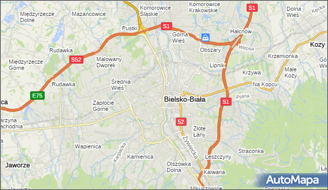 mapa Bielsko-Białej, Bielsko-Biała na mapie Targeo
