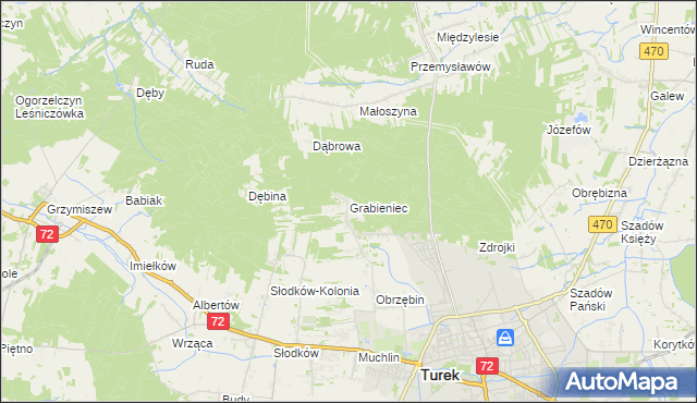 mapa Grabieniec gmina Turek, Grabieniec gmina Turek na mapie Targeo