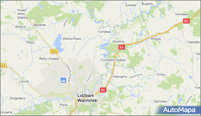 mapa Koniewo-Osada, Koniewo-Osada na mapie Targeo