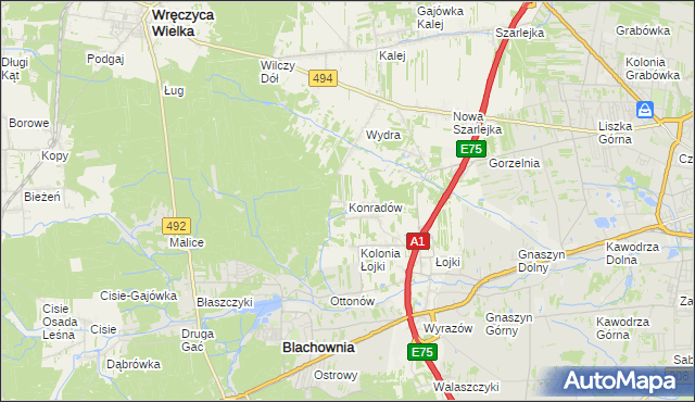 mapa Konradów gmina Blachownia, Konradów gmina Blachownia na mapie Targeo