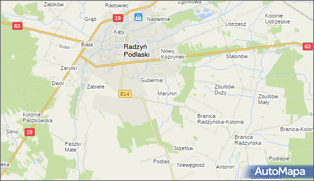 mapa Marynin gmina Radzyń Podlaski, Marynin gmina Radzyń Podlaski na mapie Targeo