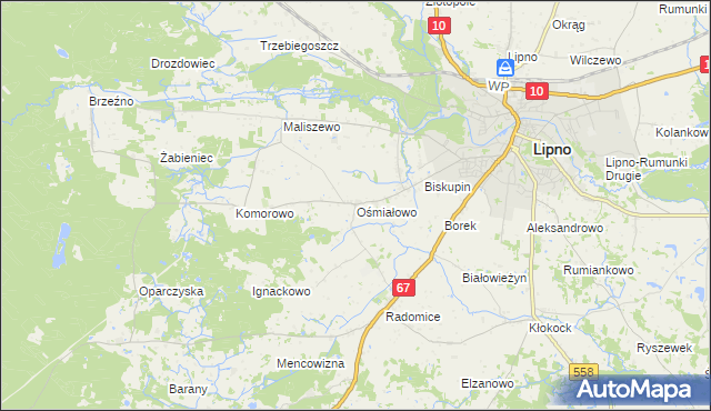 mapa Ośmiałowo gmina Lipno, Ośmiałowo gmina Lipno na mapie Targeo