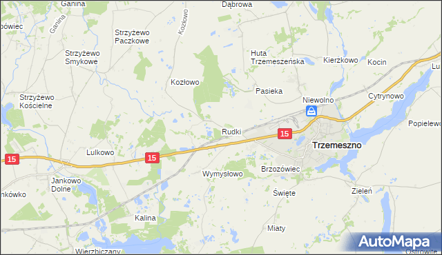 mapa Rudki gmina Trzemeszno, Rudki gmina Trzemeszno na mapie Targeo
