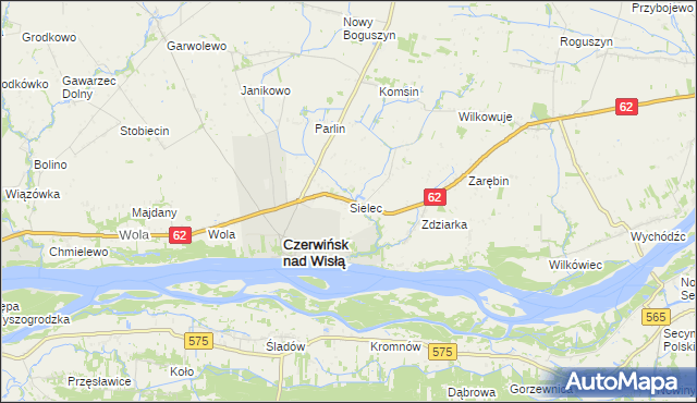 mapa Sielec gmina Czerwińsk nad Wisłą, Sielec gmina Czerwińsk nad Wisłą na mapie Targeo