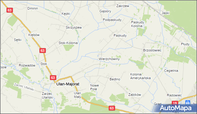 mapa Wierzchowiny gmina Ulan-Majorat, Wierzchowiny gmina Ulan-Majorat na mapie Targeo