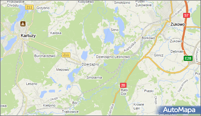 mapa Borowo gmina Kartuzy, Borowo gmina Kartuzy na mapie Targeo