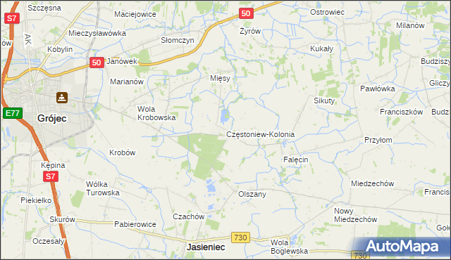 mapa Częstoniew-Kolonia, Częstoniew-Kolonia na mapie Targeo