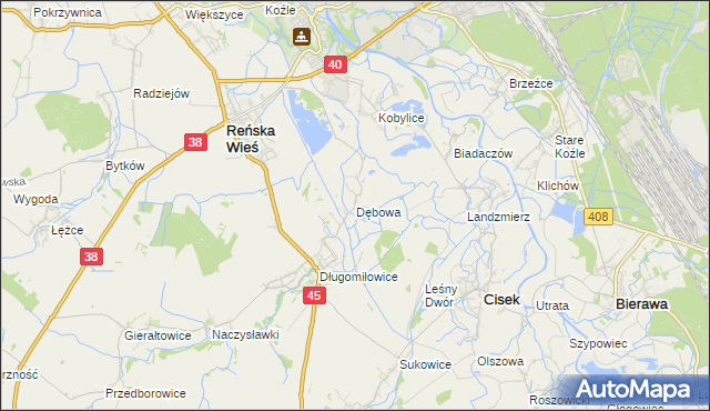 mapa Dębowa gmina Reńska Wieś, Dębowa gmina Reńska Wieś na mapie Targeo
