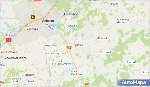mapa Drahle, Drahle na mapie Targeo