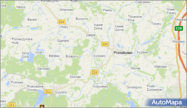 mapa Kosowo gmina Przodkowo, Kosowo gmina Przodkowo na mapie Targeo