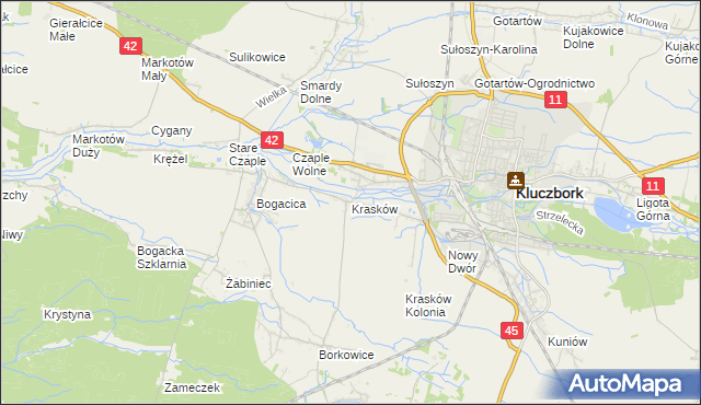mapa Krasków gmina Kluczbork, Krasków gmina Kluczbork na mapie Targeo