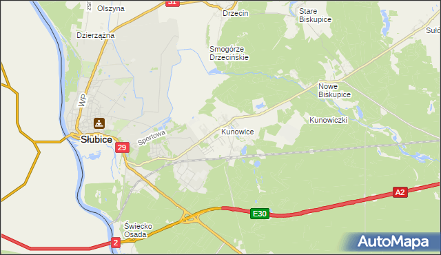 mapa Kunowice, Kunowice na mapie Targeo