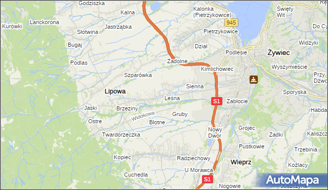 mapa Leśna gmina Lipowa, Leśna gmina Lipowa na mapie Targeo