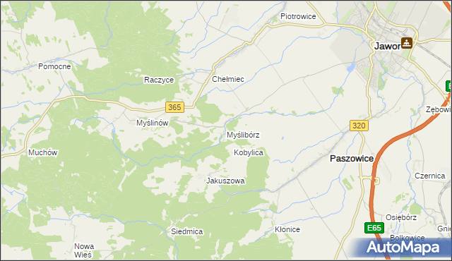 mapa Myślibórz gmina Paszowice, Myślibórz gmina Paszowice na mapie Targeo