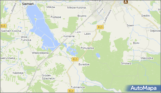 mapa Pohulanka gmina Parczew, Pohulanka gmina Parczew na mapie Targeo