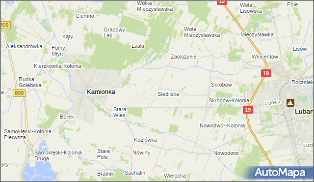mapa Siedliska gmina Kamionka, Siedliska gmina Kamionka na mapie Targeo