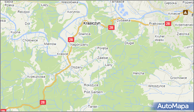 mapa Zalesie gmina Krasiczyn, Zalesie gmina Krasiczyn na mapie Targeo