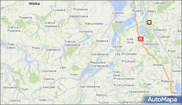 mapa Gierałtowice gmina Wieprz, Gierałtowice gmina Wieprz na mapie Targeo