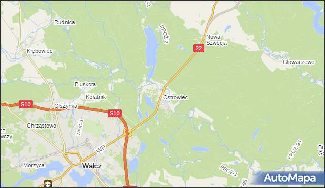 mapa Ostrowiec gmina Wałcz, Ostrowiec gmina Wałcz na mapie Targeo