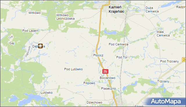mapa Płocicz gmina Kamień Krajeński, Płocicz gmina Kamień Krajeński na mapie Targeo