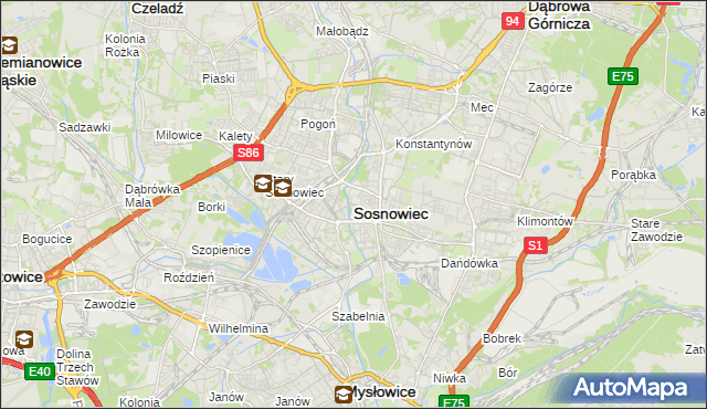 mapa Sosnowca, Sosnowiec na mapie Targeo