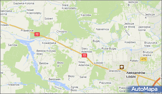 mapa Stary Adamów gmina Aleksandrów Łódzki, Stary Adamów gmina Aleksandrów Łódzki na mapie Targeo