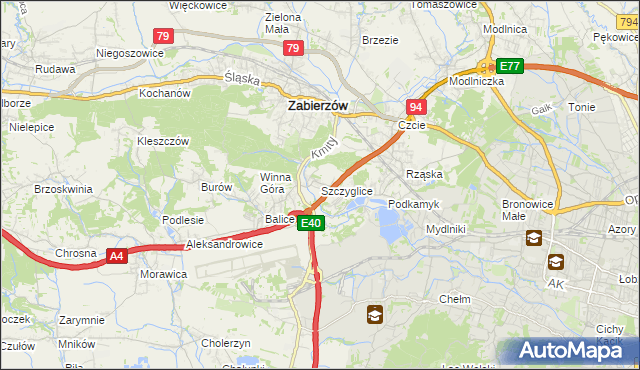 mapa Szczyglice gmina Zabierzów, Szczyglice gmina Zabierzów na mapie Targeo