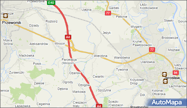 mapa Wierzbna gmina Pawłosiów, Wierzbna gmina Pawłosiów na mapie Targeo