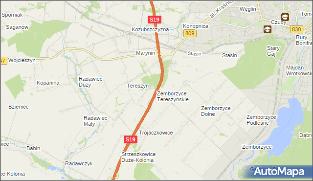 mapa Zemborzyce Tereszyńskie, Zemborzyce Tereszyńskie na mapie Targeo