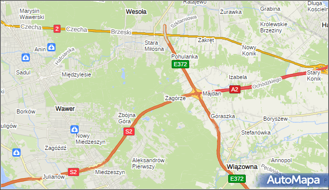 mapa Zagórze gmina Wiązowna, Zagórze gmina Wiązowna na mapie Targeo
