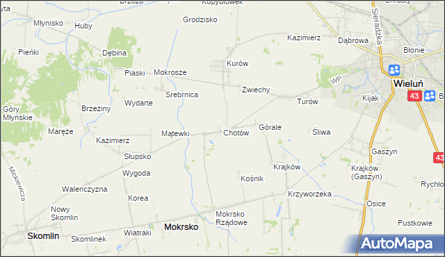 mapa Chotów gmina Mokrsko, Chotów gmina Mokrsko na mapie Targeo