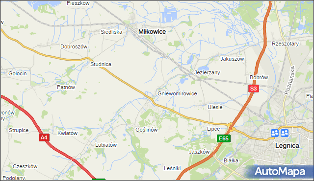 mapa Gniewomirowice, Gniewomirowice na mapie Targeo