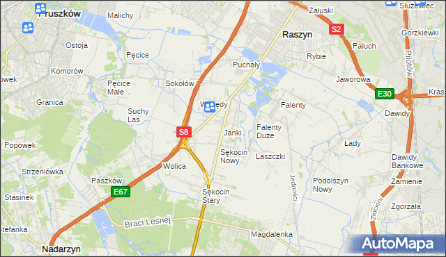 mapa Janki gmina Raszyn, Janki gmina Raszyn na mapie Targeo