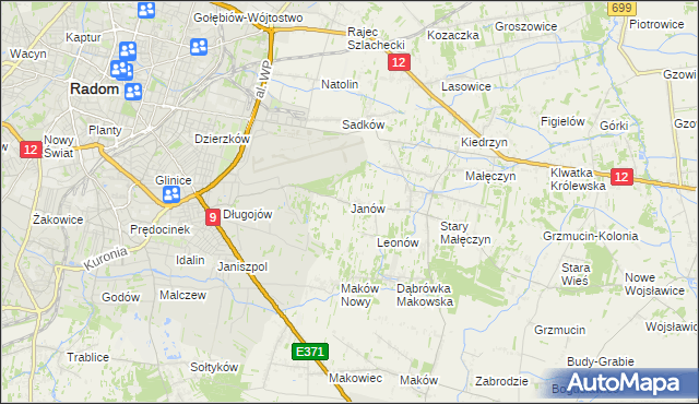 mapa Janów gmina Skaryszew, Janów gmina Skaryszew na mapie Targeo