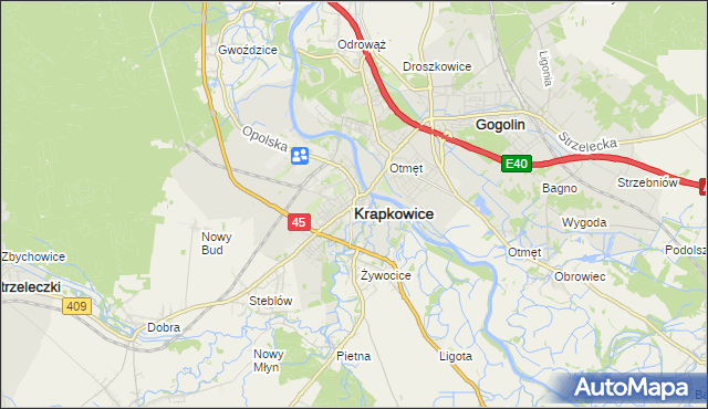 mapa Krapkowice, Krapkowice na mapie Targeo