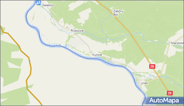 mapa Kunice gmina Słubice, Kunice gmina Słubice na mapie Targeo