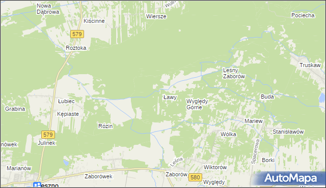 mapa Ławy gmina Leszno, Ławy gmina Leszno na mapie Targeo