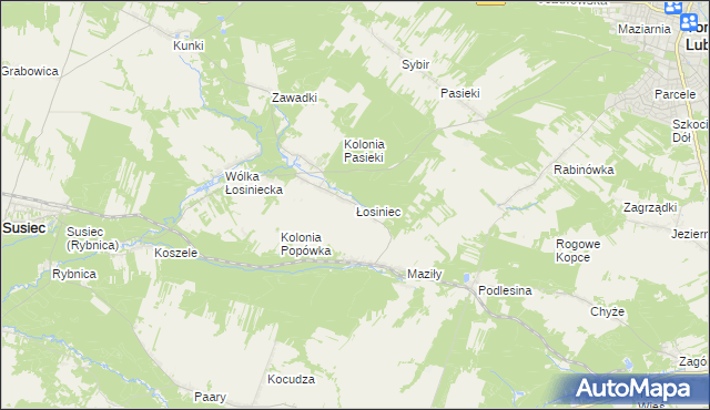 mapa Łosiniec gmina Susiec, Łosiniec gmina Susiec na mapie Targeo