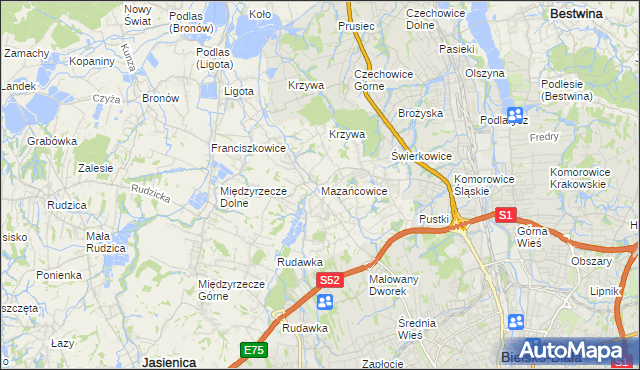mapa Mazańcowice, Mazańcowice na mapie Targeo