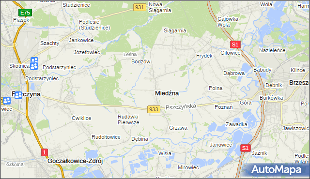 mapa Miedźna, Miedźna na mapie Targeo