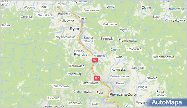 mapa Młodów gmina Piwniczna-Zdrój, Młodów gmina Piwniczna-Zdrój na mapie Targeo